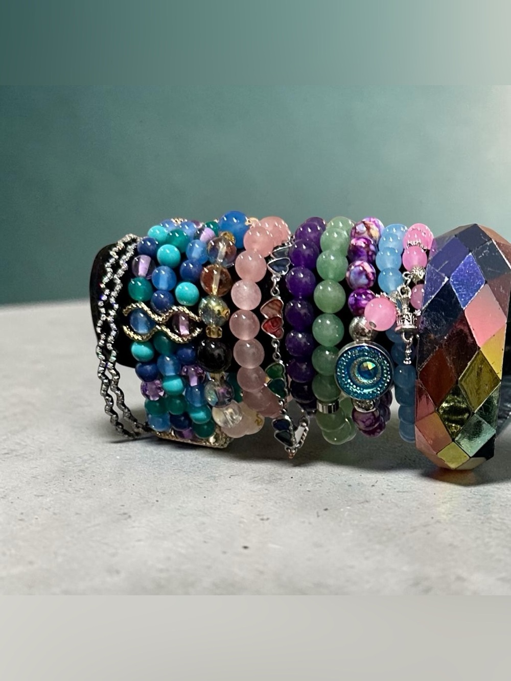 Multi-Color Beaded Stacking Bracelet Set - Boho Gemstone Statement Stack